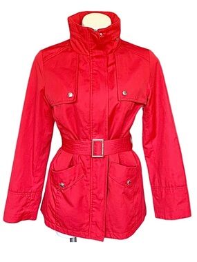 Michael Kors Red Hooded Trench Coat Wind Rain Breaker